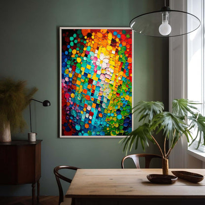 Vibrant Abstract Oil Painting with Colorful Mosaic Texture for Modern Home Decor