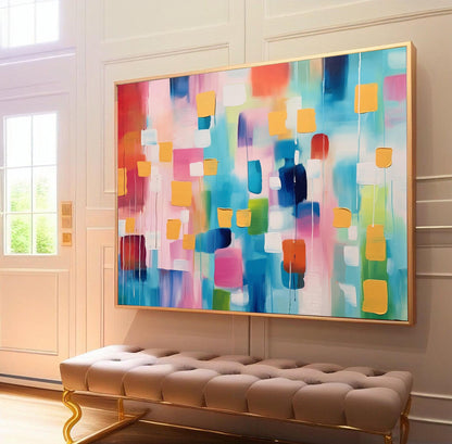 Colorful Abstract Expressionist Oil Painting for Modern Home Decor