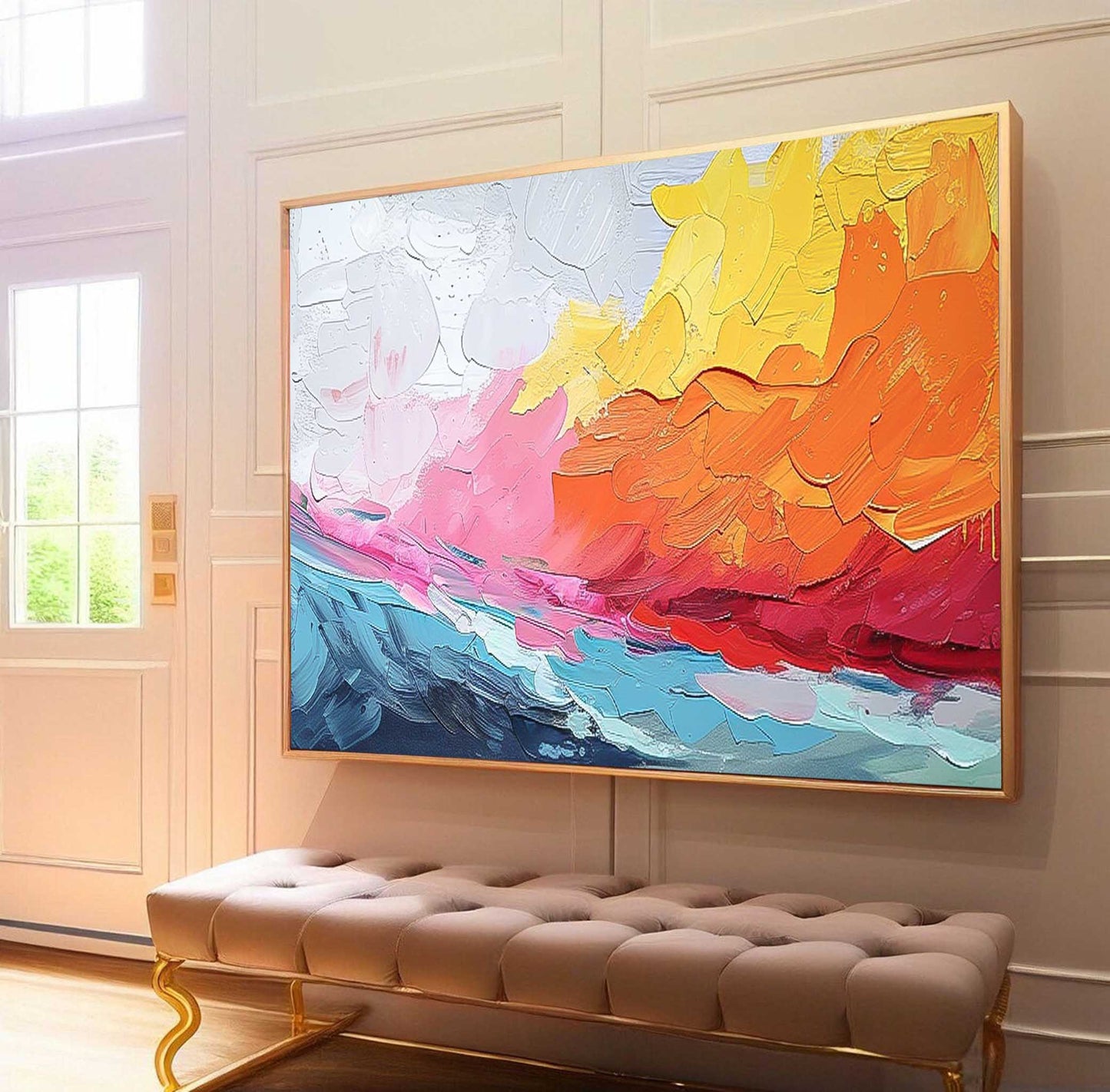 Vibrant Abstract Landscape Oil Painting for Modern Home Decor