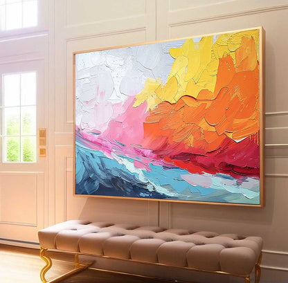 Vibrant Abstract Landscape Oil Painting for Modern Home Decor