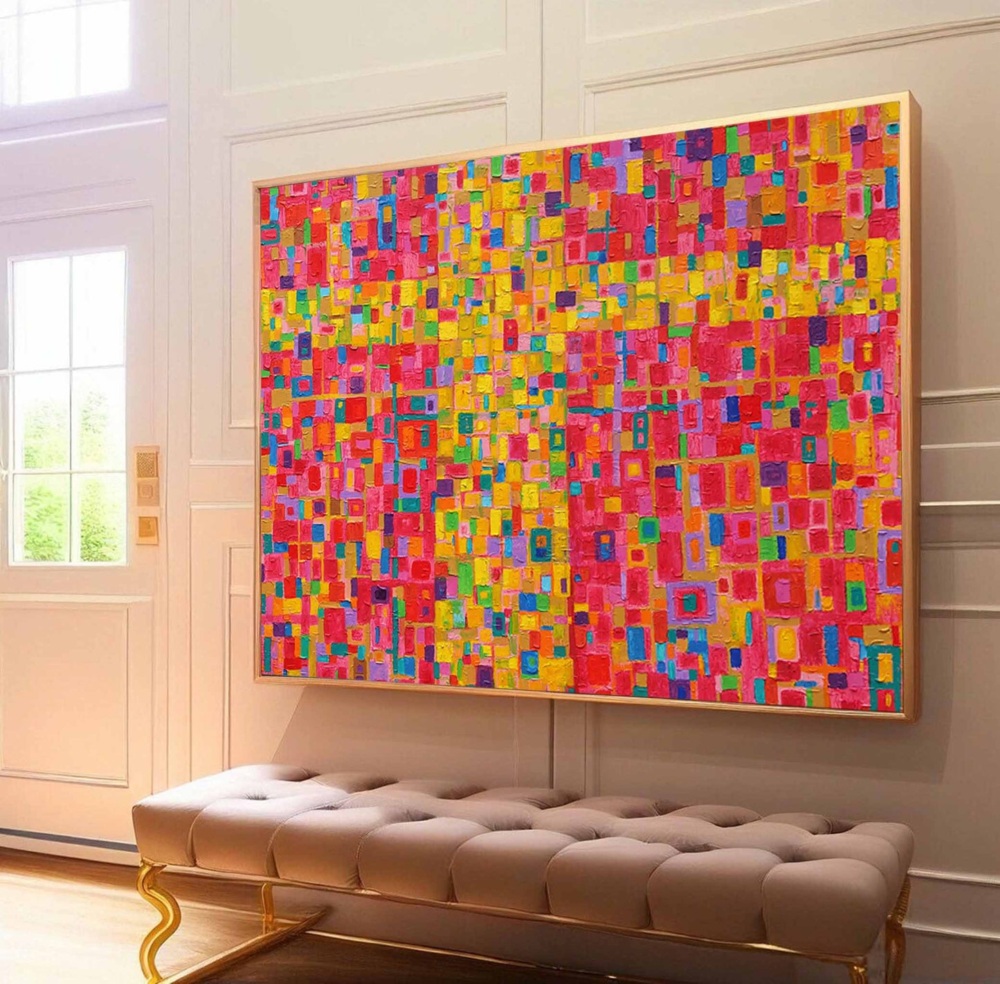 Vibrant Abstract Oil Painting in Bold Colors for Modern Home Decor