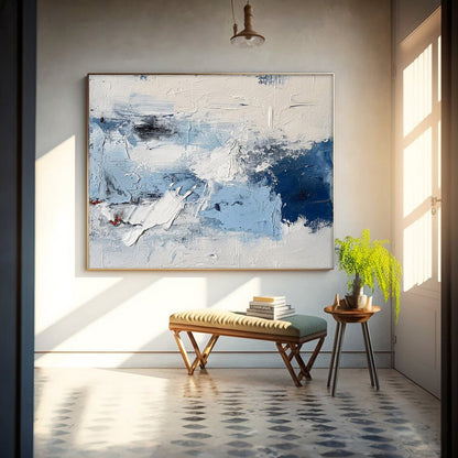 Serene Blue Abstract Oil Painting for Modern Home Decor