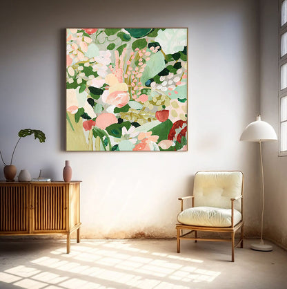 Vibrant Floral Abstract Oil Painting for Living Room Decor