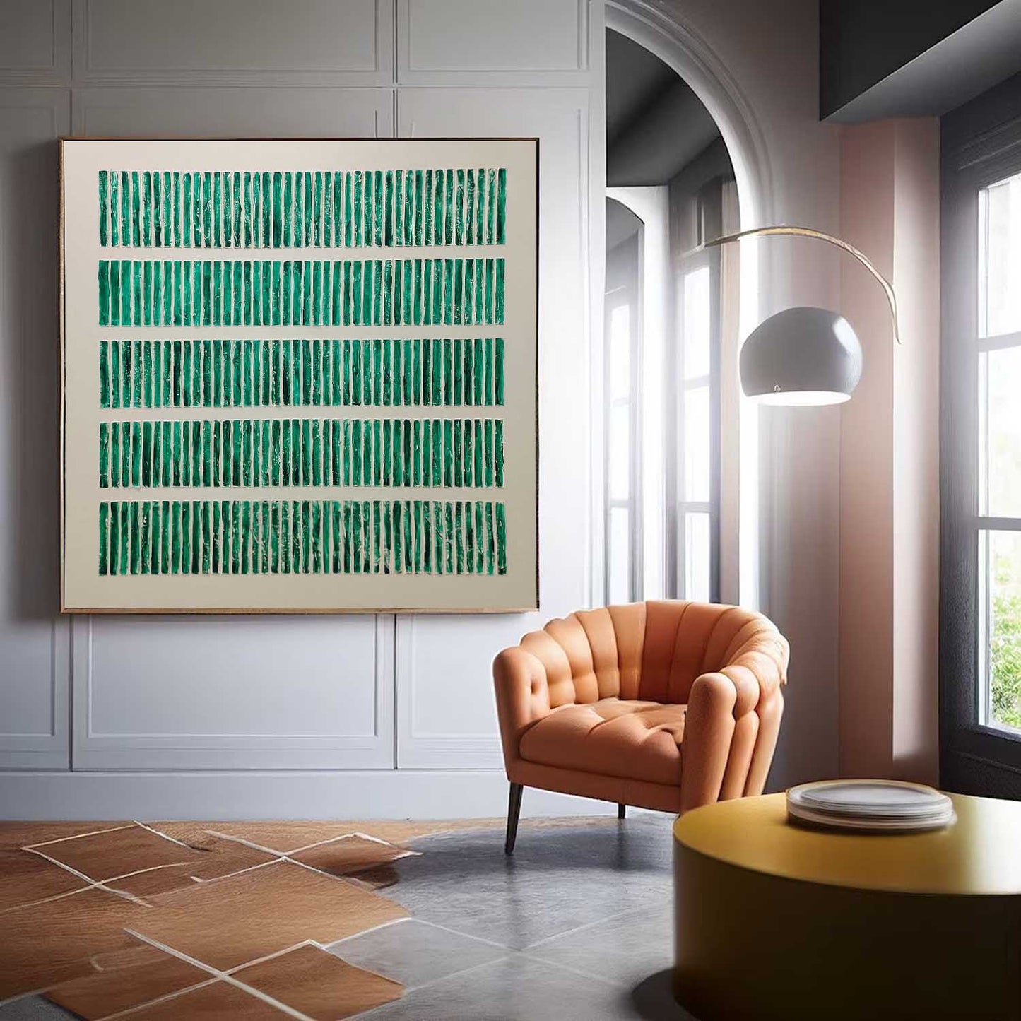 Abstract Green Stripe Oil Painting for Modern Minimalist Home Decor