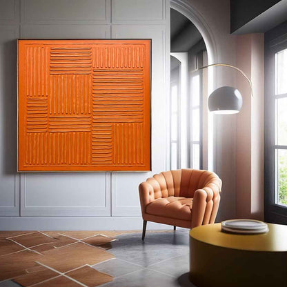 Textured Orange Minimalist Oil Painting for Modern Home Decor