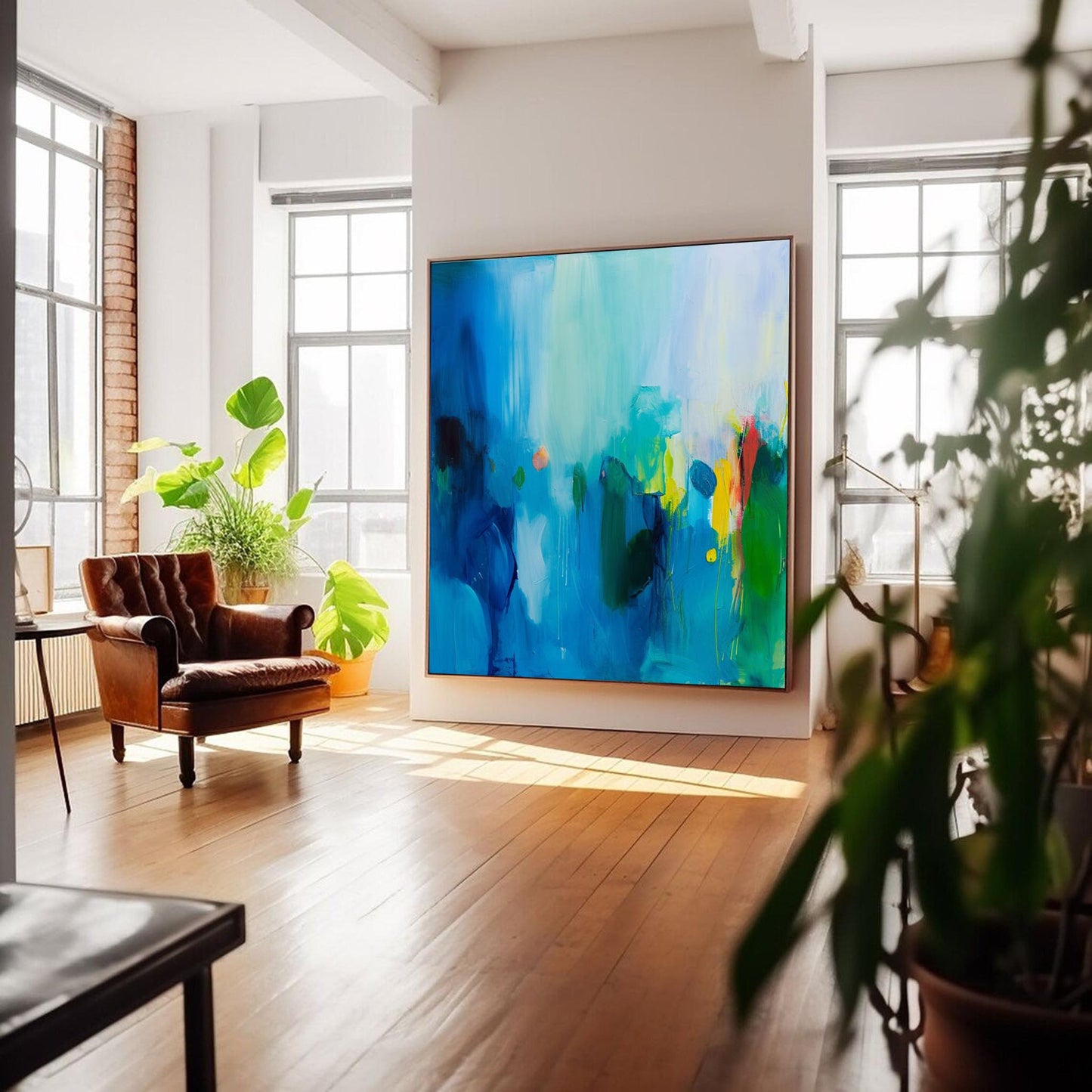 Vibrant Blue Abstract Oil Painting for Modern Home Decor and Art Enthusiasts