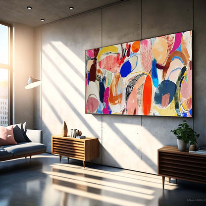 Vibrant Abstract Oil Painting with Dynamic Shapes and Bold Colors for Modern Decor