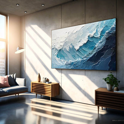 Serene Ocean Waves Oil Painting for Coastal Home Decor