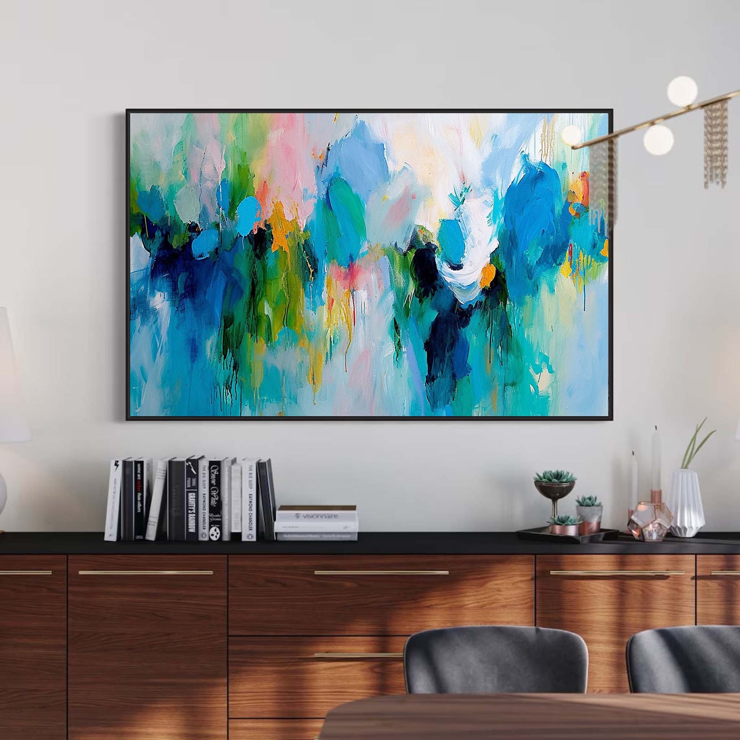 Vibrant Abstract Oil Painting with Fluid Brushstrokes and Colorful Texture for Modern Decor