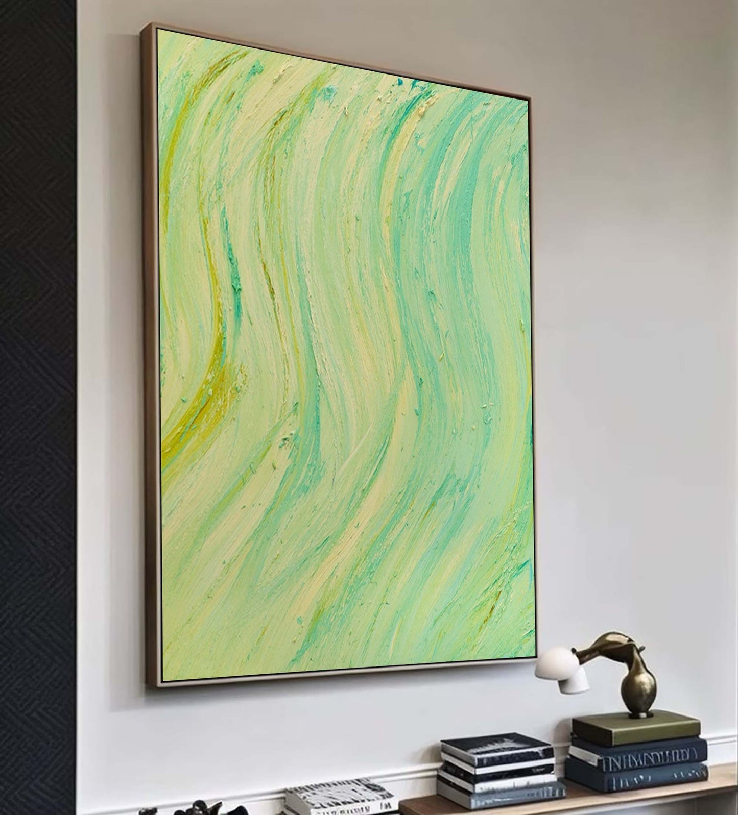 Textured Abstract Oil Painting in Soothing Green Tones for Modern Decor