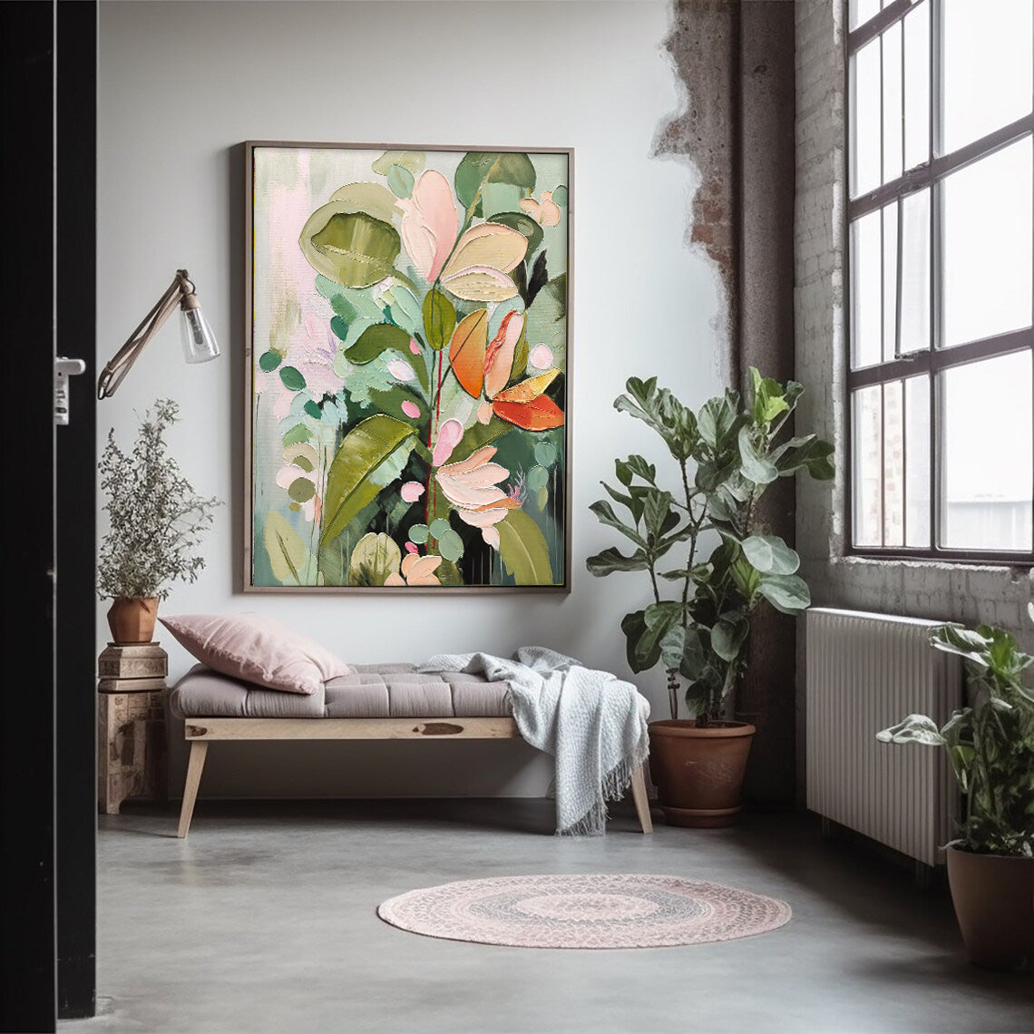 Vibrant Floral Oil Painting on Canvas - Contemporary Botanical Home Decor