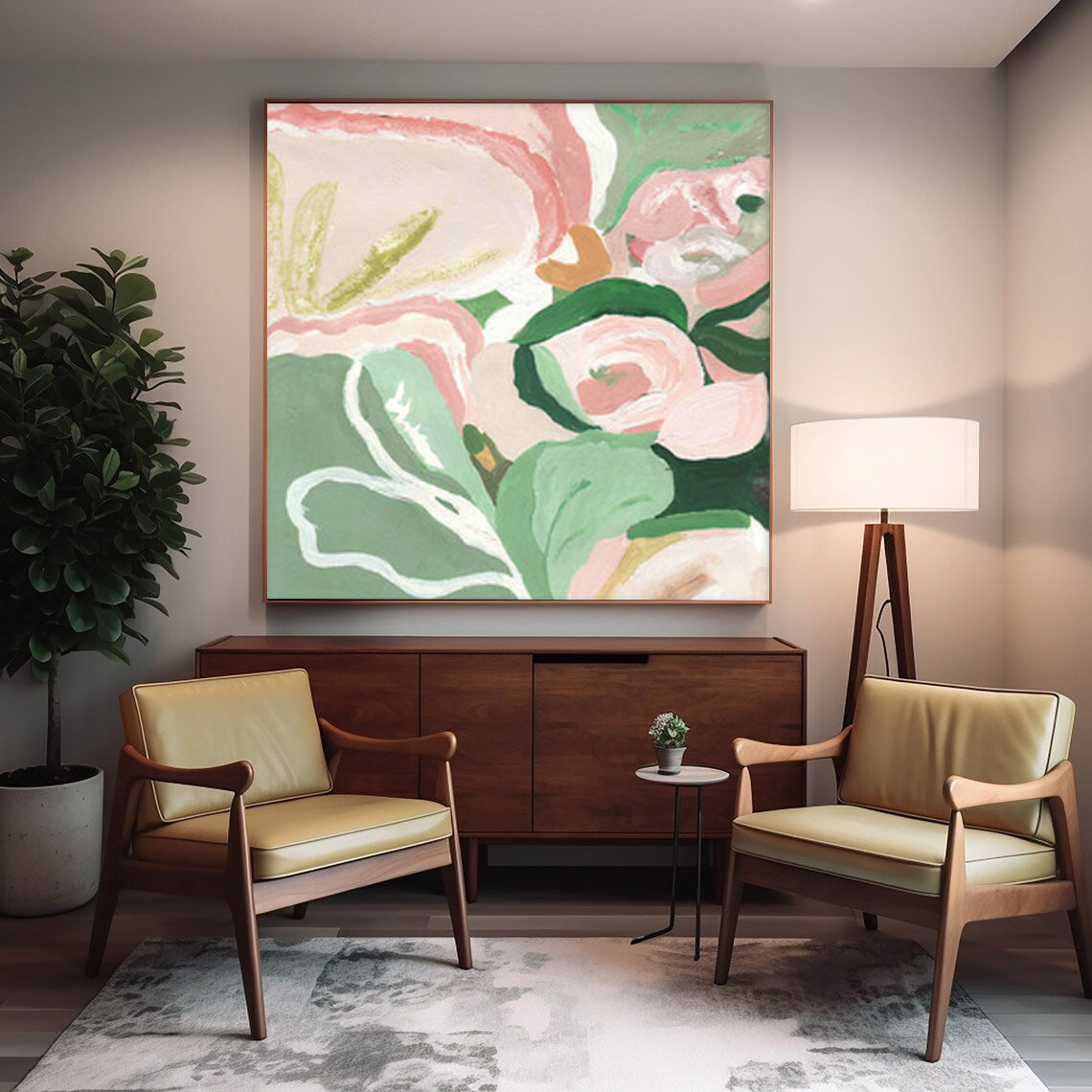 Whimsical Floral Abstract Oil Painting for Elegant Home Decor