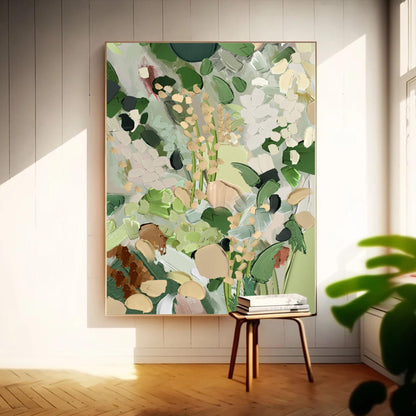 Lush Green Abstract Floral Oil Painting for Modern Home Decor