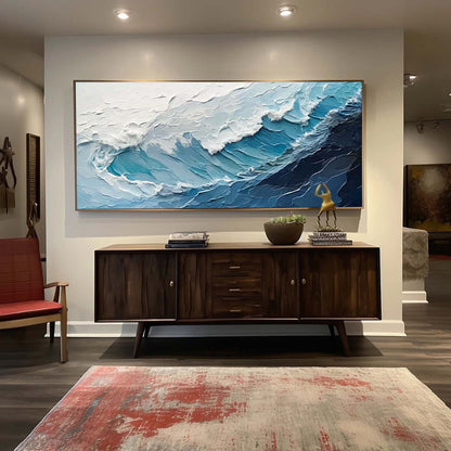 Serene Ocean Waves Oil Painting for Coastal Home Decor