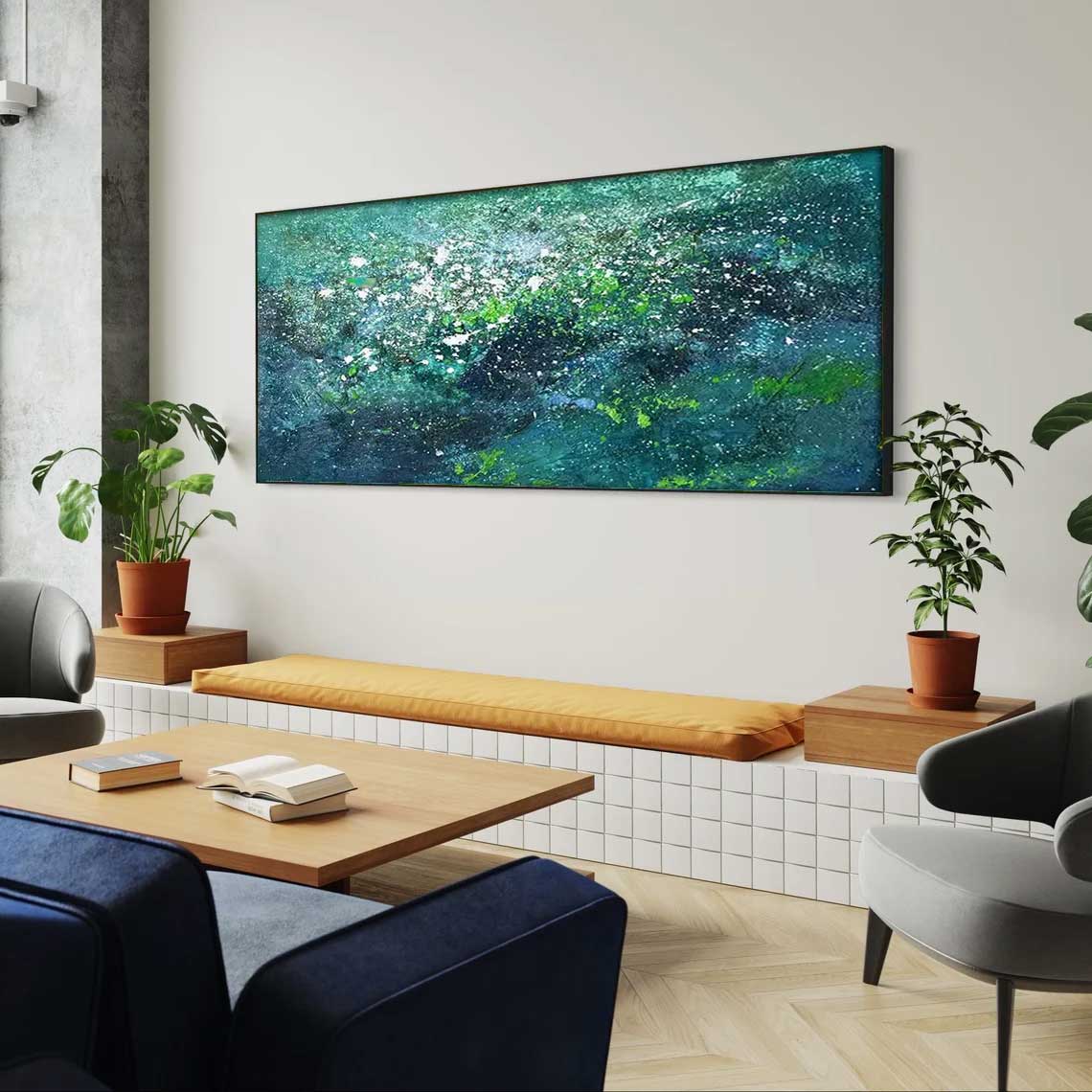 Vibrant Abstract Ocean-Inspired Oil Painting for Modern Home Decor