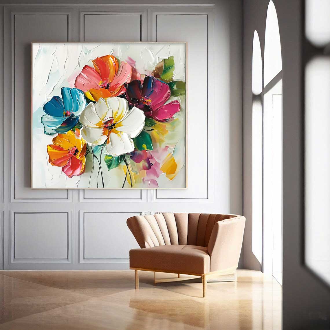 Vibrant Floral Oil Painting – Colorful Blossom Canvas Art for Home Decor