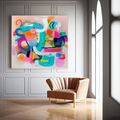 Vibrant Abstract Oil Painting with Colorful Shapes and Textures for Modern Decor