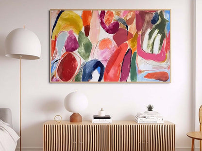 Vibrant Abstract Oil Painting with Colorful Brushstrokes for Modern Home Decor