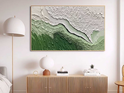 Coastal Serenity: Abstract Ocean Waves and Beach Landscape Oil Painting Art
