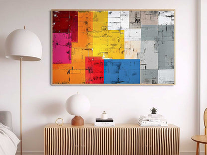 Vibrant Abstract Oil Painting with Colorful Geometric Shapes for Modern Decor