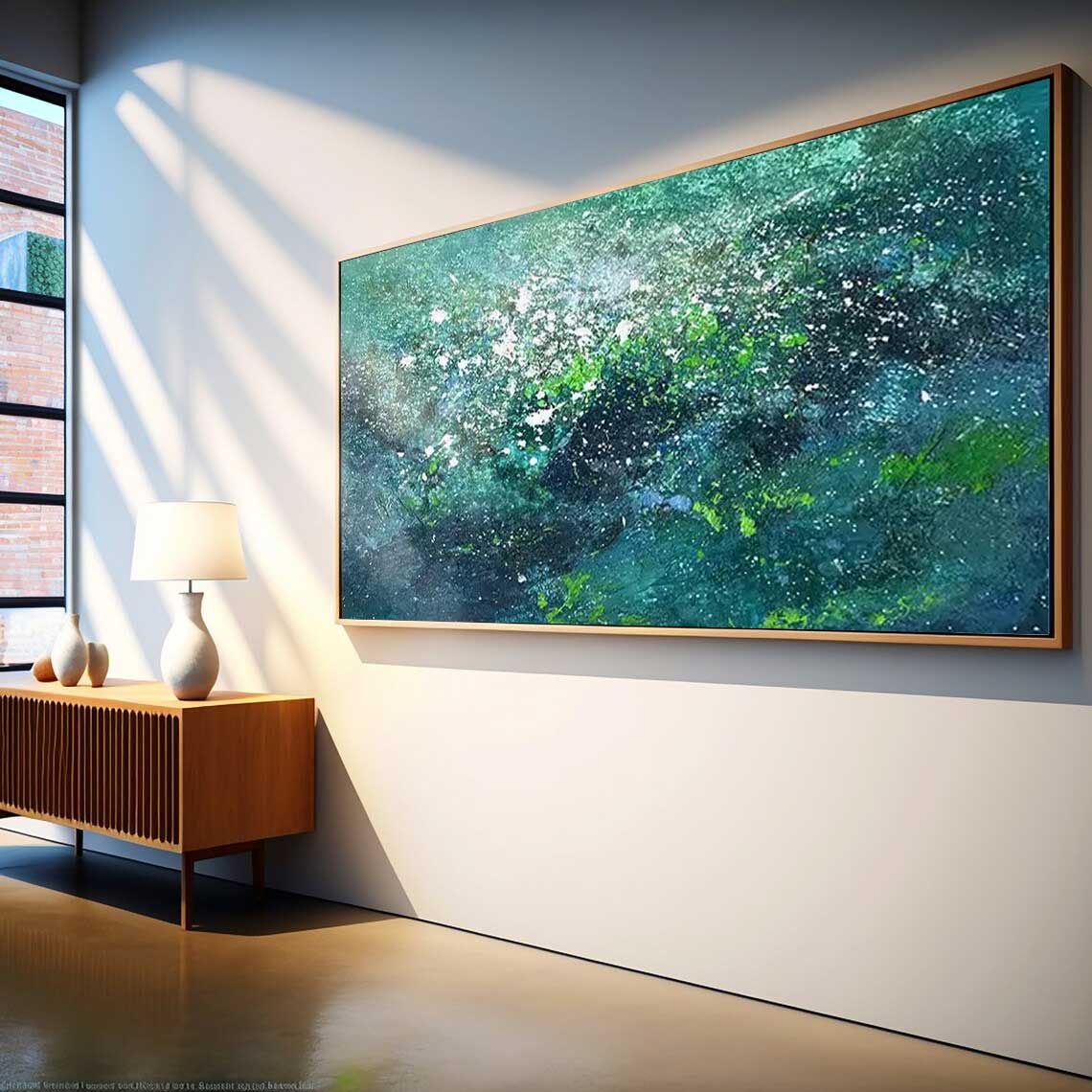 Vibrant Abstract Ocean-Inspired Oil Painting for Modern Home Decor