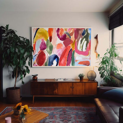 Vibrant Abstract Oil Painting with Colorful Brushstrokes for Modern Home Decor