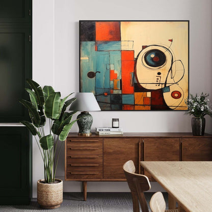 Vibrant Abstract Oil Painting with Geometric Shapes and Dynamic Colors for Home Decor