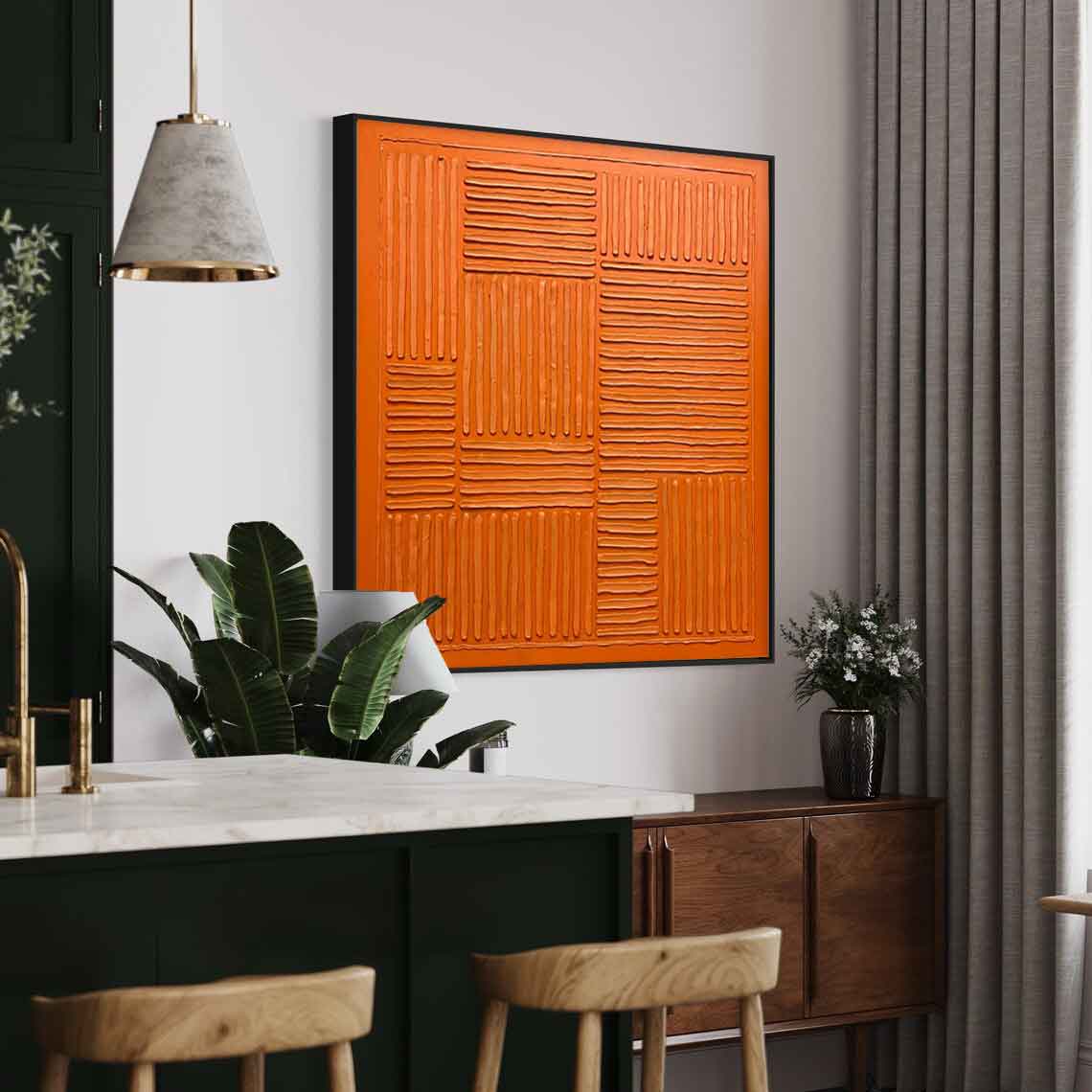 Textured Orange Minimalist Oil Painting for Modern Home Decor