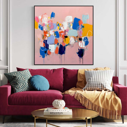 Vibrant Abstract Oil Painting with Soft Pastels and Bold Shapes for Modern Decor