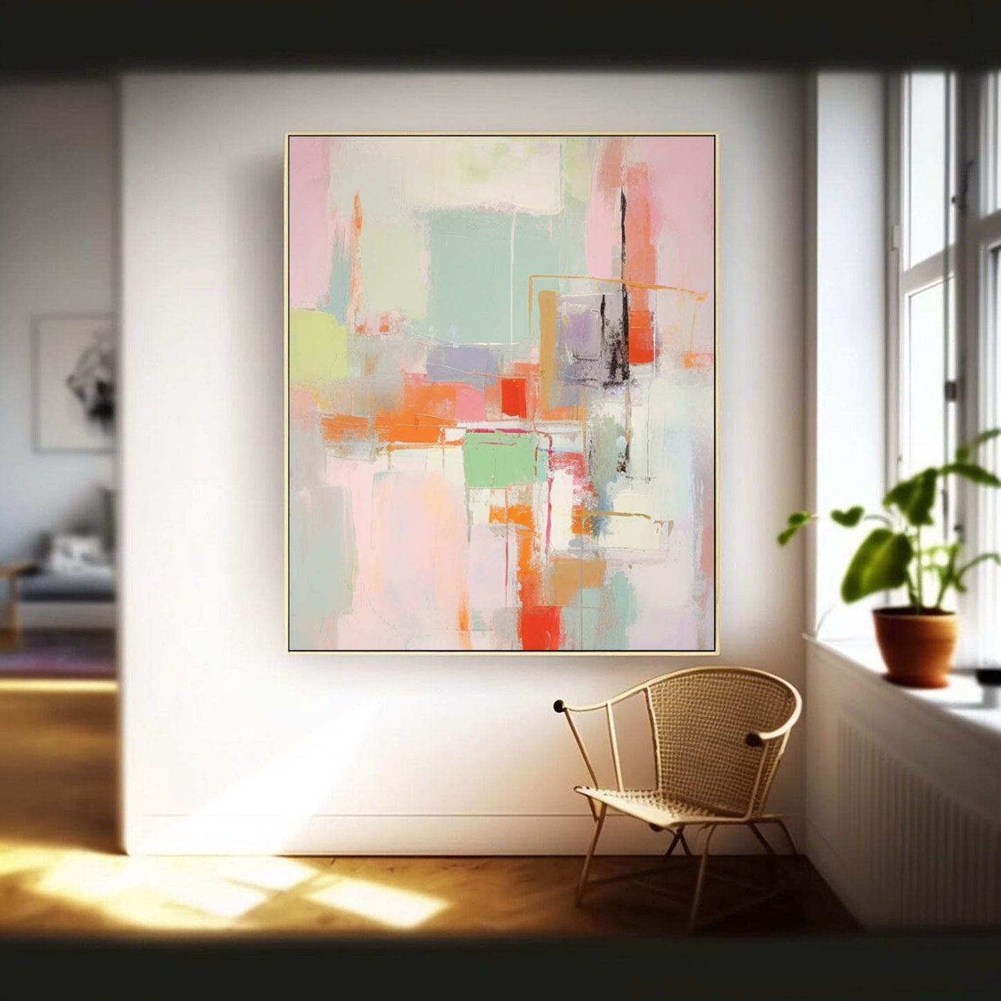 Vibrant Abstract Oil Painting with Colorful Shapes for Modern Home Decor