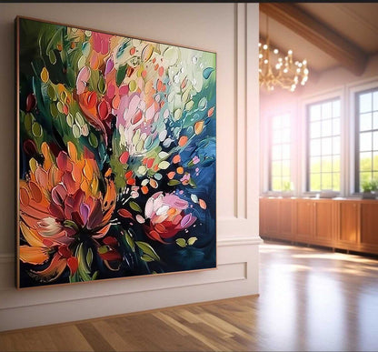 Vibrant Floral Abstract Oil Painting for Elegant Home Decor