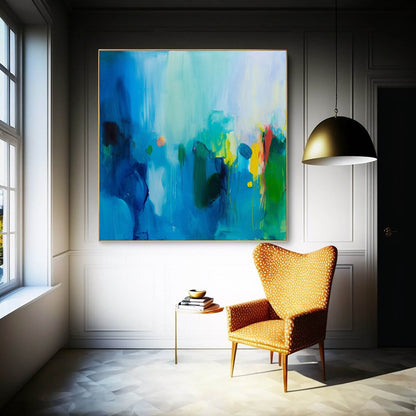 Vibrant Blue Abstract Oil Painting for Modern Home Decor and Art Enthusiasts