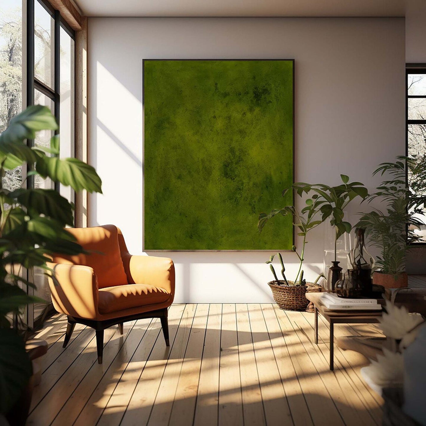 Textured Green Abstract Oil Painting for Modern Home Decor