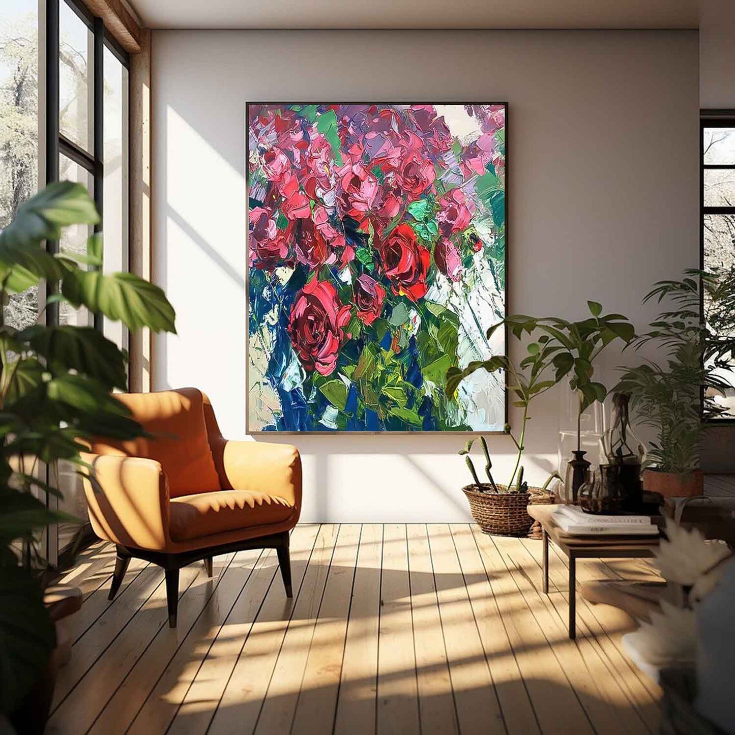 Vibrant Floral Oil Painting of Roses for Elegant Home Decor