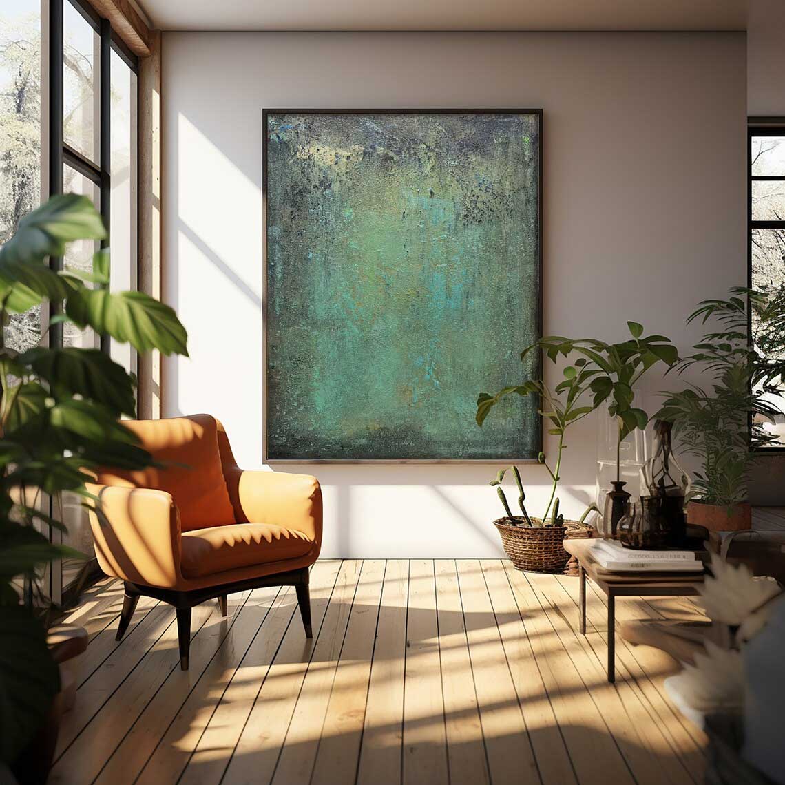 Serene Green Abstract Oil Painting for Modern Home Decor and Art Lovers