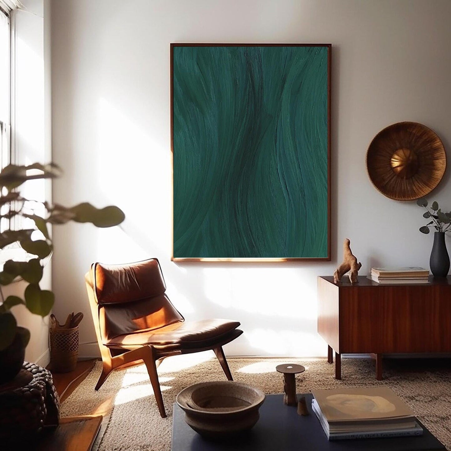 Abstract Green Waves - Elegant Minimalist Oil Painting for Modern Decor