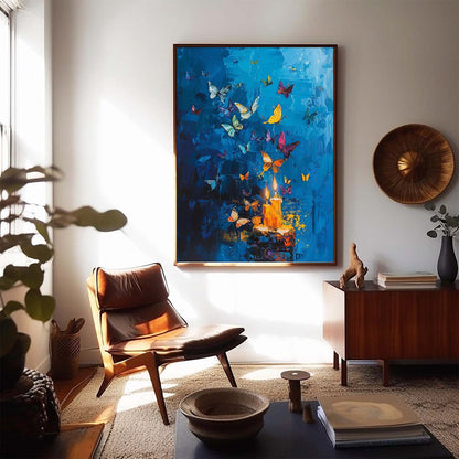 Vibrant Butterfly and Candle Abstract Oil Painting for Brightening Spaces