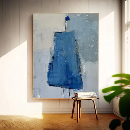 Abstract Blue Minimalist Oil Painting for Contemporary Home Decor