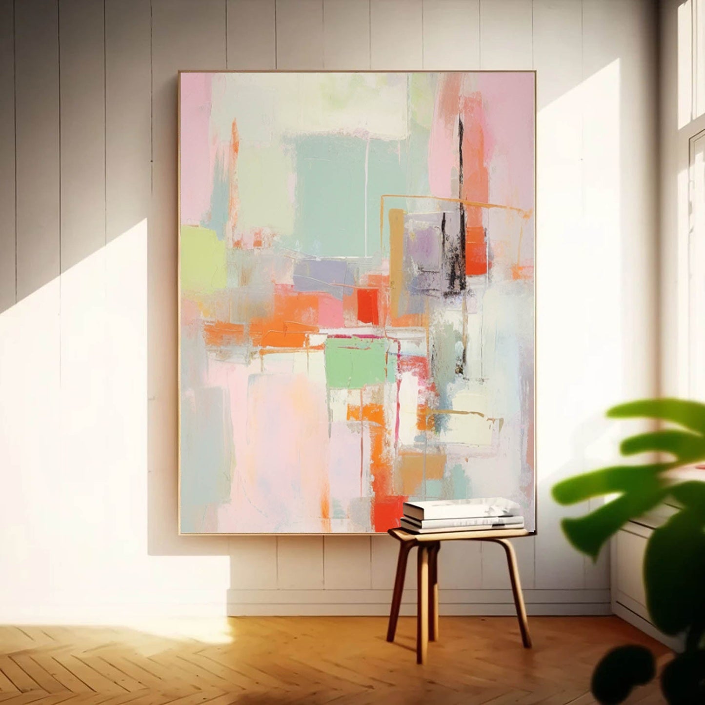 Vibrant Abstract Oil Painting with Colorful Shapes for Modern Home Decor