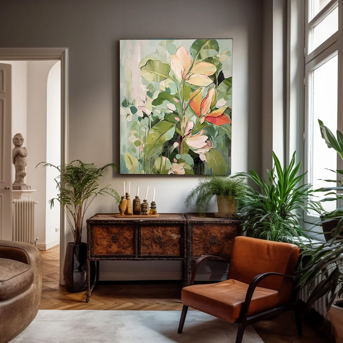 Vibrant Floral Oil Painting on Canvas - Colorful Nature-Inspired Wall Art Decor