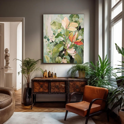 Vibrant Floral Oil Painting on Canvas - Colorful Nature-Inspired Wall Art Decor