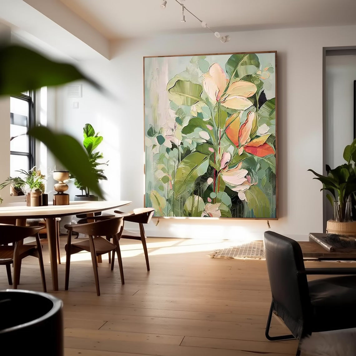 Vibrant Floral Oil Painting on Canvas - Colorful Nature-Inspired Wall Art Decor