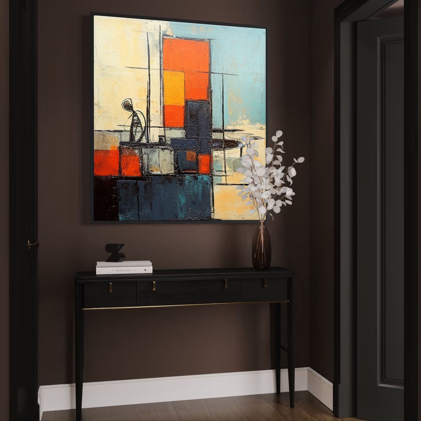 Contemporary Abstract Oil Painting with Vibrant Color Blocks and Dynamic Shapes