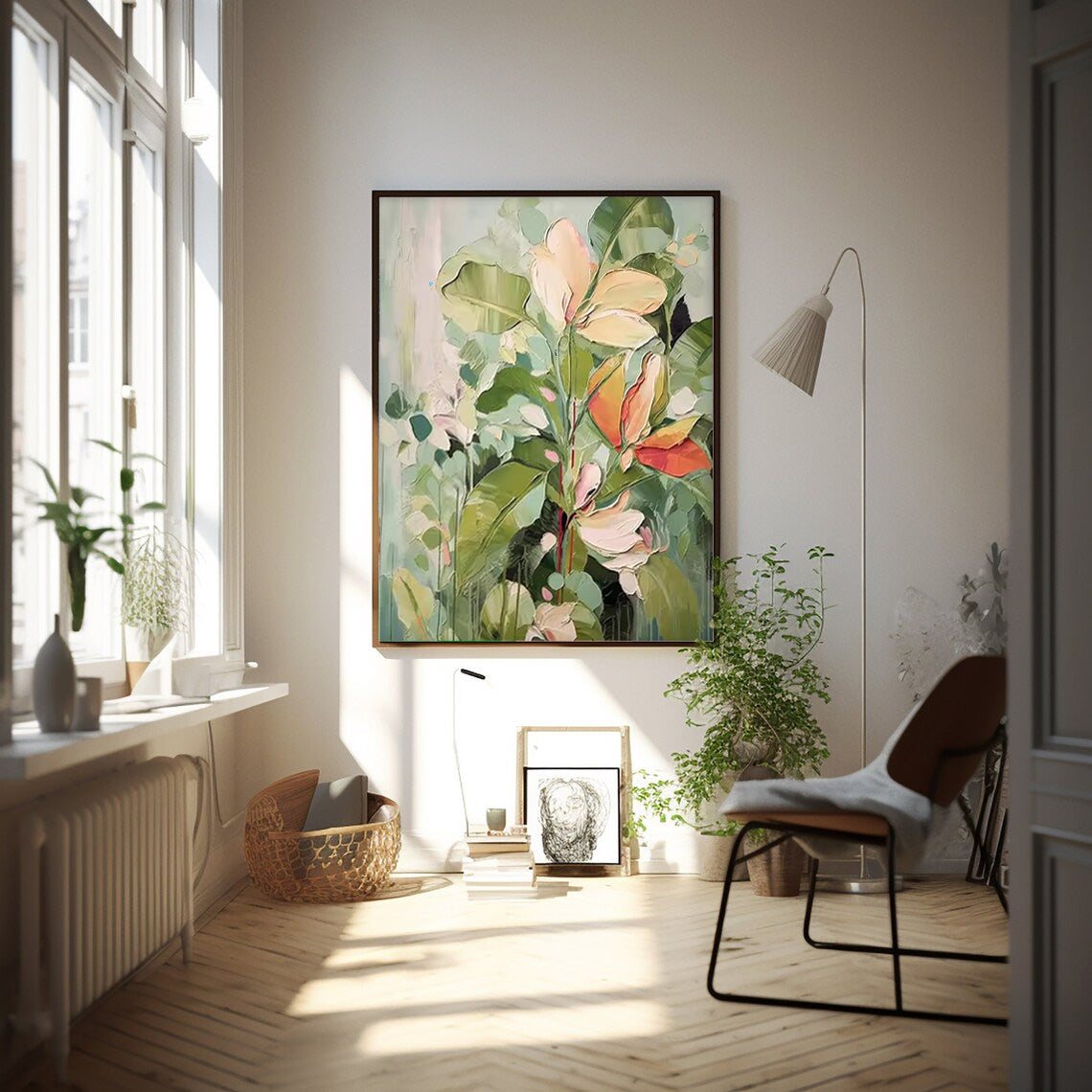 Vibrant Floral Oil Painting on Canvas - Colorful Nature-Inspired Wall Art Decor