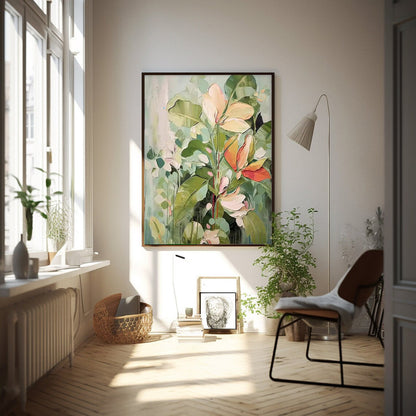 Vibrant Floral Oil Painting on Canvas - Colorful Nature-Inspired Wall Art Decor