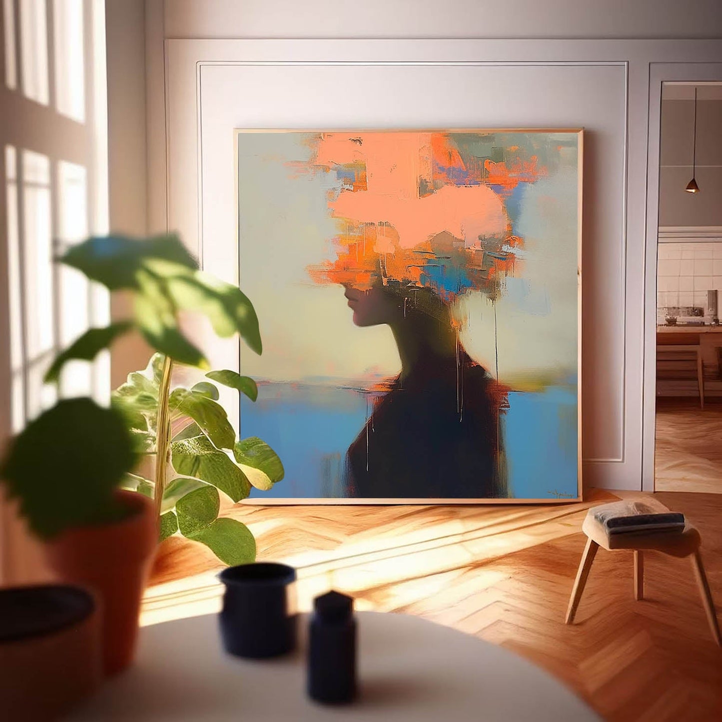 Abstract Expressionism: Colorful Female Silhouette Oil Painting for Contemporary Decor