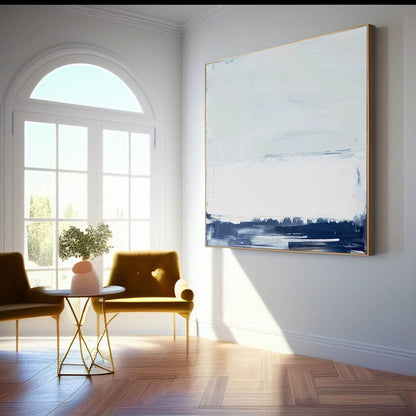 Serene Minimalist Blue and White Oil Painting for Modern Home Decor