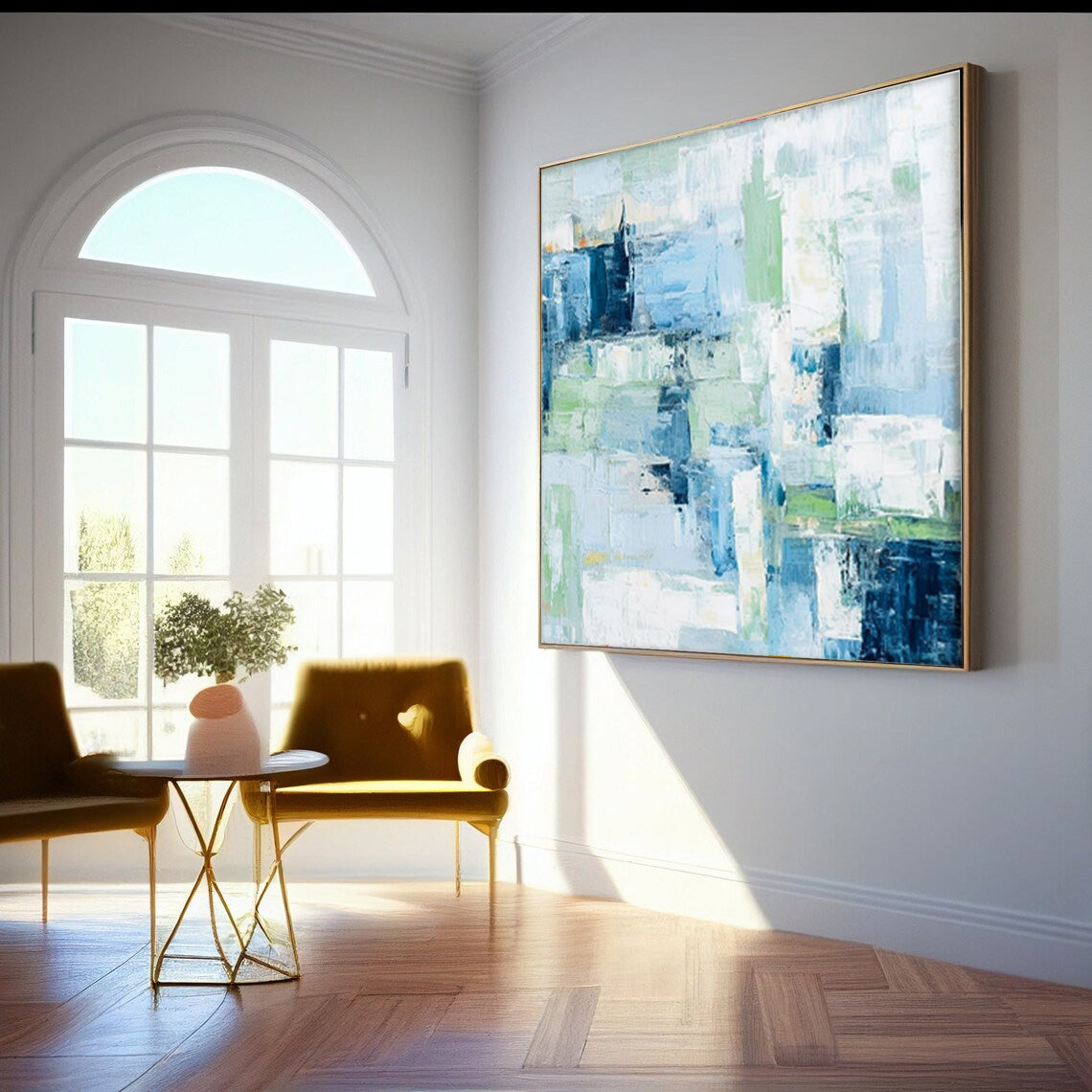 Serene Blue Abstract Oil Painting for Modern Home Decor