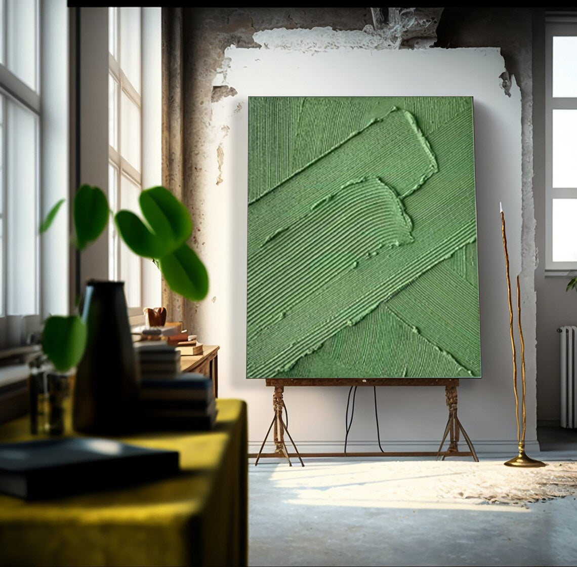 Serene Green Abstract Oil Painting for Modern Home Decor