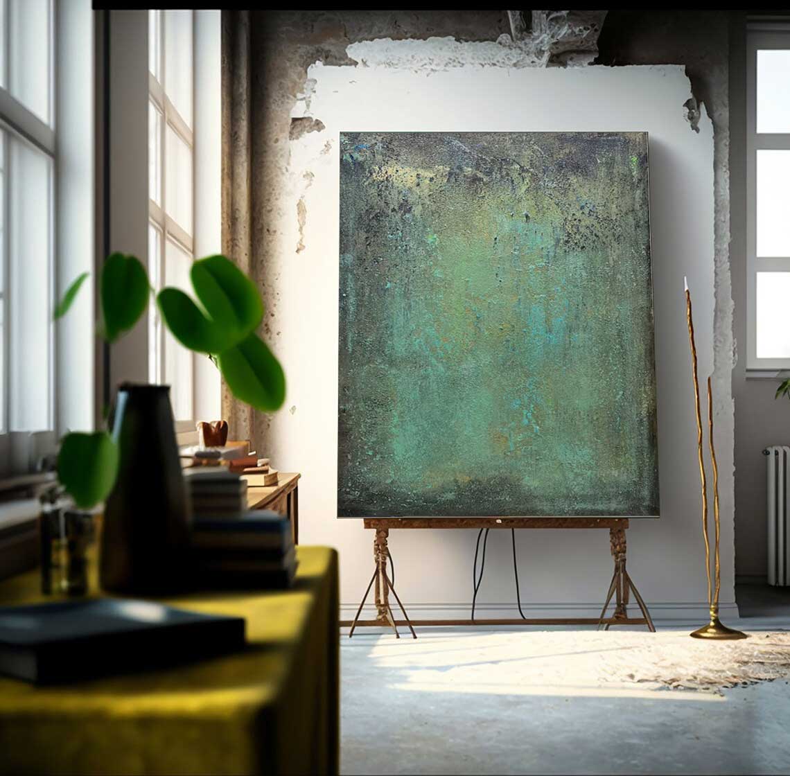 Serene Green Abstract Oil Painting for Modern Home Decor and Art Lovers